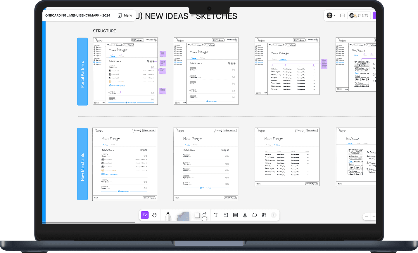 Early sketches — dashboard vs. stepper exploration