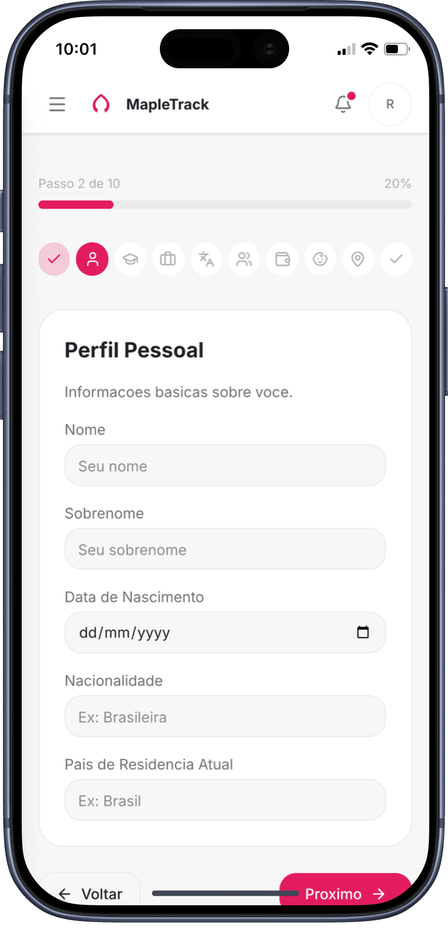 Onboarding — personal profile